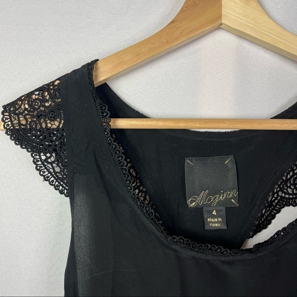 Anthropologie McGinn BHLDN Black Silk Lace Shoulder Short Sleeve Blouse 4 - Picture 4 of 4